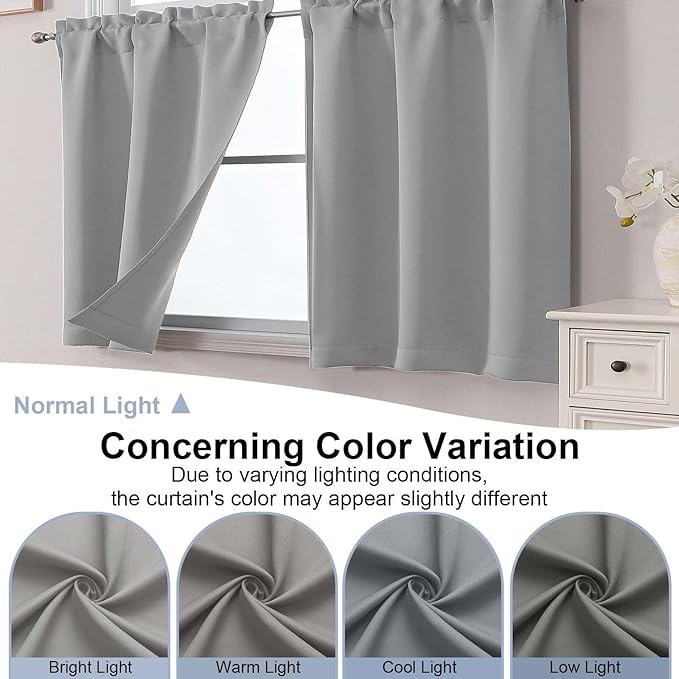 Chyhomenyc Silver Grey Short Blackout Curtains 45 Inch Length, Small Kitchen - Image 8