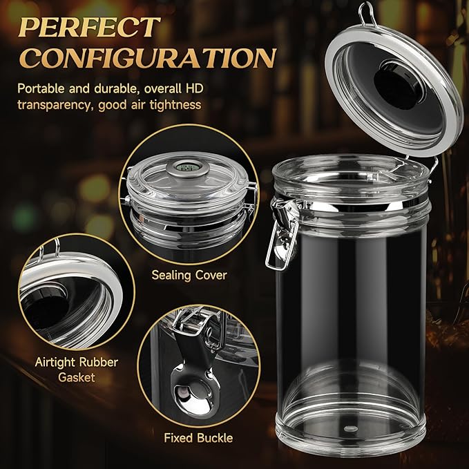 XIFEI Acrylic Humidor Jar with Digital Hygrometer, Tall Design Storage Case - Image 3
