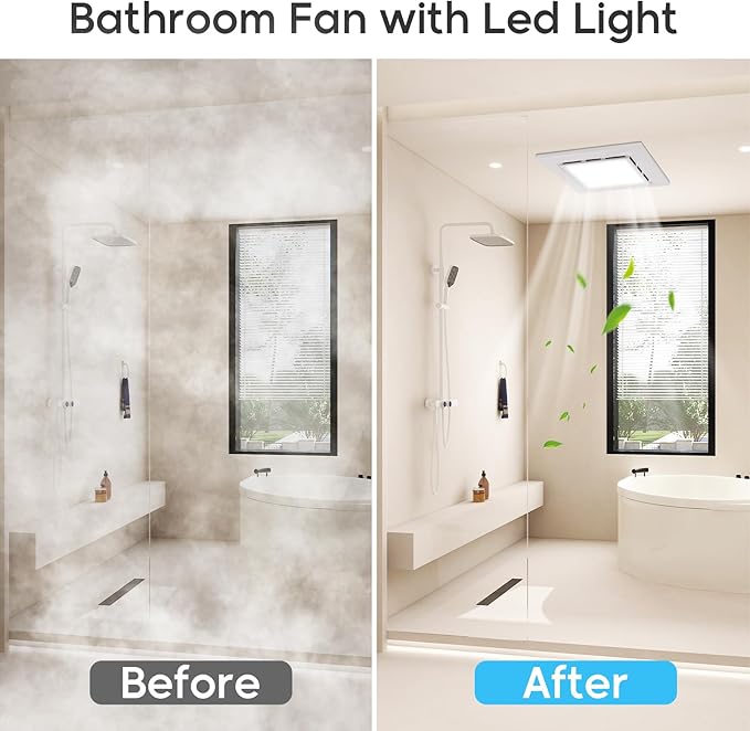12" Bathroom Exhaust Fan with Light Ultra Quiet Ventilation Fan Combo 1.0 Sone - Image 3