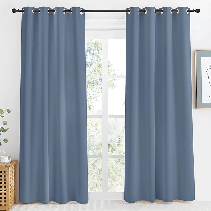 NICETOWN Blackout Curtain Panel, Ring Top, W55 x L86, Stone Blue Color by NICETOWN