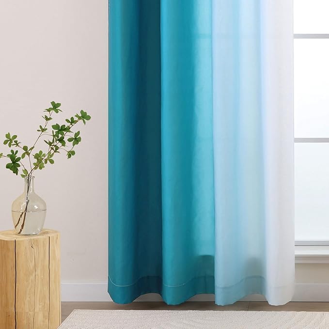 L.Z.E Teal and White Ombre Privacy Curtains 72 Inch Length 2 Panels Set Teal - Image 5