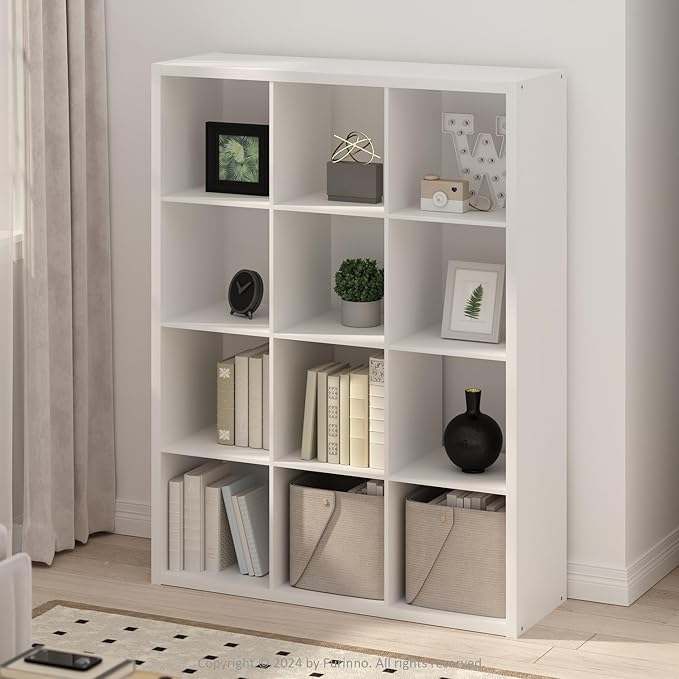 Furinno Simple Cube Storage Organizer, 12-Cube Display Shelf, Open Back - Image 2