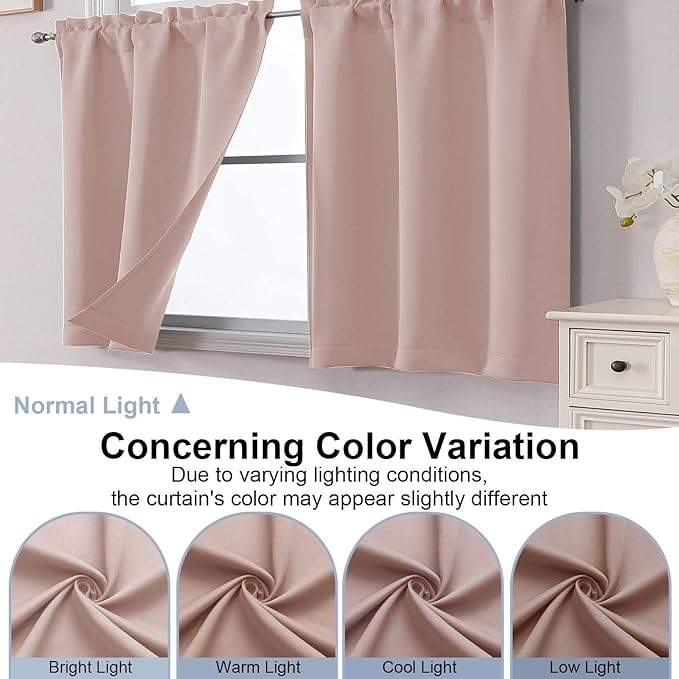 Chyhomenyc Blush Pink Short Blackout Curtains 24 Inch Length, Small Kitchen - Image 8