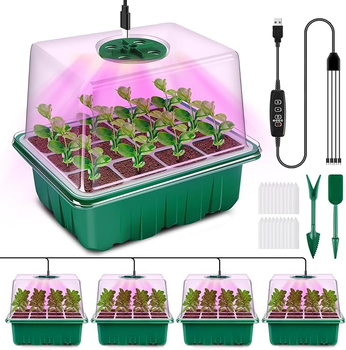 YAUNGEL Seed Starter Tray with Grow Light, 4 Pack Seed Starter Kit with Timing by YAUNGEL