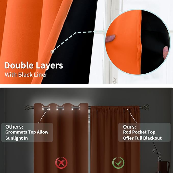 BGment Burnt Orange 100% Blackout Curtains - Image 4