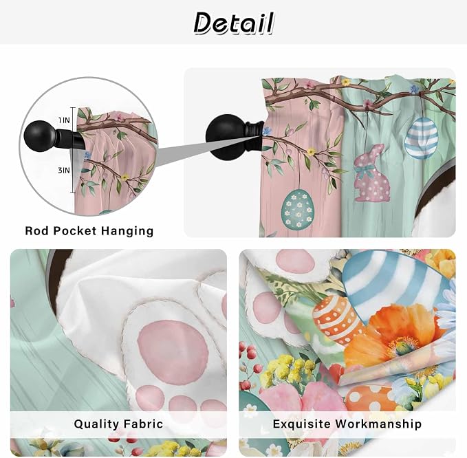 Easter Window Curtains 63 Inch Long 2 Panel Set, Rod Pocket Bedroom Curtains & - Image 9