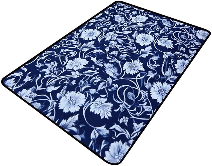 White Flowers on Blue Background Runner Rug: Design Printing by Snarena