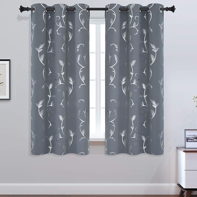 BUHUA Room Darkening Curtains Vine Print Window Blackout Curtains Thermal - Image 2