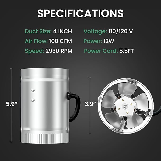 iPower 4 Inch Inline Booster Duct Fan 100 CFM HVAC Exhaust Ventilation Blower - Image 5