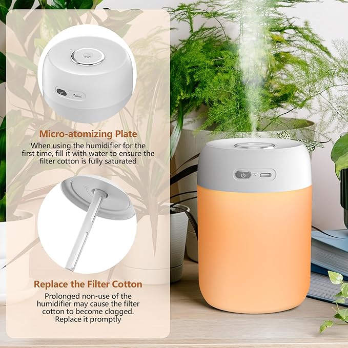 Portable Mini Humidifier, Colorful LED Light & Warm Light, Cool Mist, Personal - Image 8