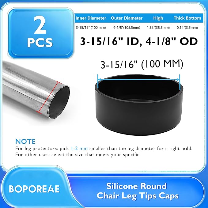 2 Pcs 4" Round Chair Leg Tips Caps, Silicone Rubber Furniture Leg Floor - Image 9