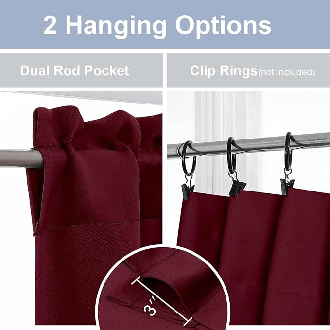 Chyhomenyc Short Burgundy Curtains 45 Inch Length, Small Kitchen Curtain Rod - Image 5