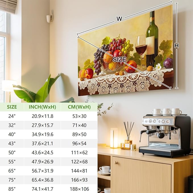 Rustic Grape Peach Apples Wine Indoor TV Cover, Elastic TV Screen Protector - Image 3
