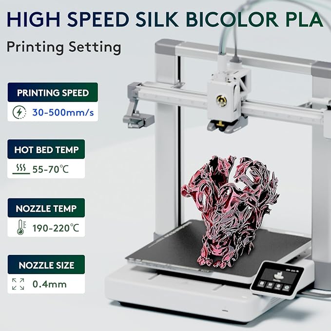 ERYONE Silk Dual Color PLA Filament 3D Printer 1.75mm +/- 0.03mm, Bicolor - Image 2