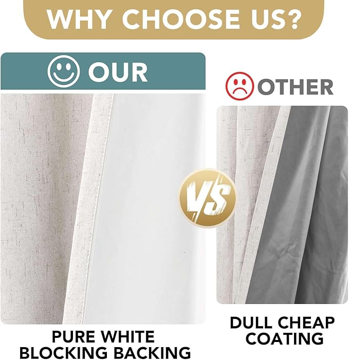 H.VERSAILTEX 100% Blackout Curtains Ivory, Linen Blackout Curtains 96 inch - Image 3