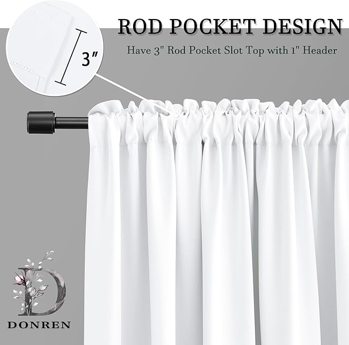 DONREN Pure White Room Darkening Curtains - Image 2