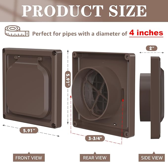 Dryer Vent Cover Outside 4 inch, Magnetic Door Design, Durable Airflow Vent - Image 2