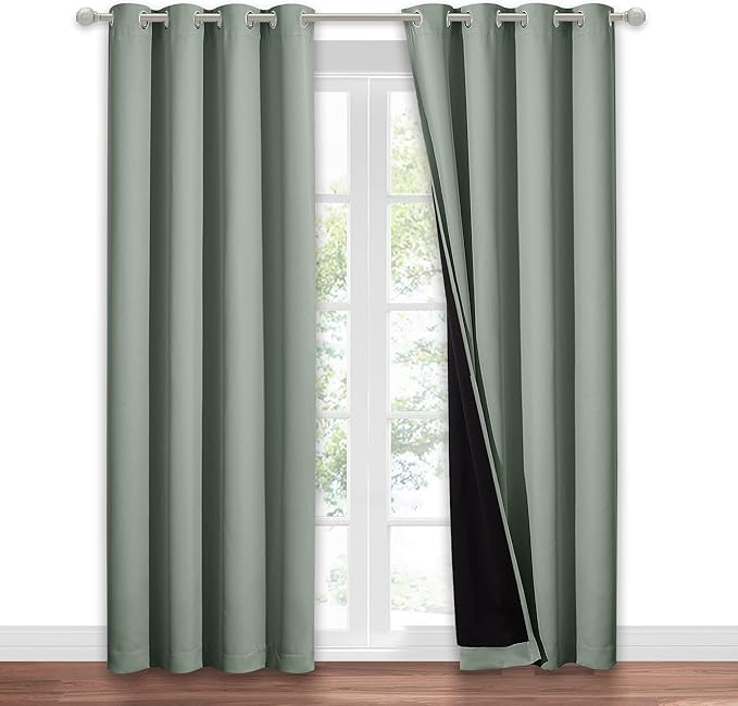 NICETOWN Greyish Green 100% Blackout Window Curtain Panel, Cold and Full Light - Image 2
