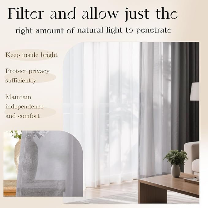 Dreaming Casa Grey Sheer Curtains 204 Inches Long, Rod Pocket & Back Tab Light - Image 3