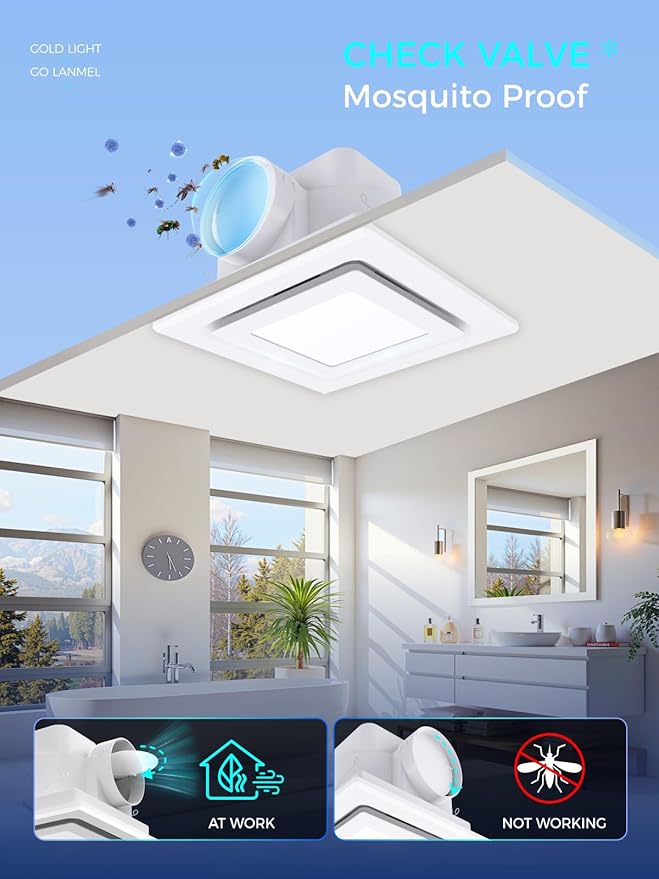 Bathroom Exhaust Fan with Light, 112 CFM 1.0 Sones, Quiet Square Bath Fan Light - Image 8