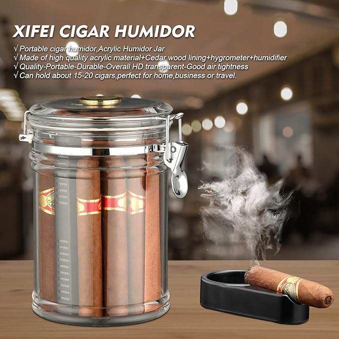 XIFEI Acrylic Humidor Jar with Humidifier and Hygrometer, humidor That can Hold - Image 7