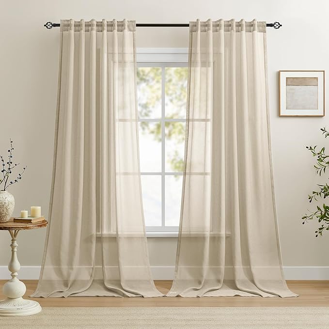 Dreaming Casa Taupe Sheer Curtains 96 Inches Long, Rod Pocket & Back Tab Light by DreamingCasa