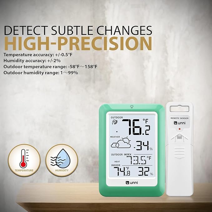 Indoor Outdoor Thermometer Wireless, Temperature Humidity Monitor Battery - Image 4