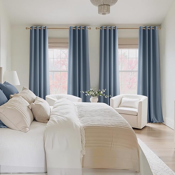 NICETOWN Room Darkening Draperies Curtains Panels, 2 Panels Stone Blue W52 x - Image 3