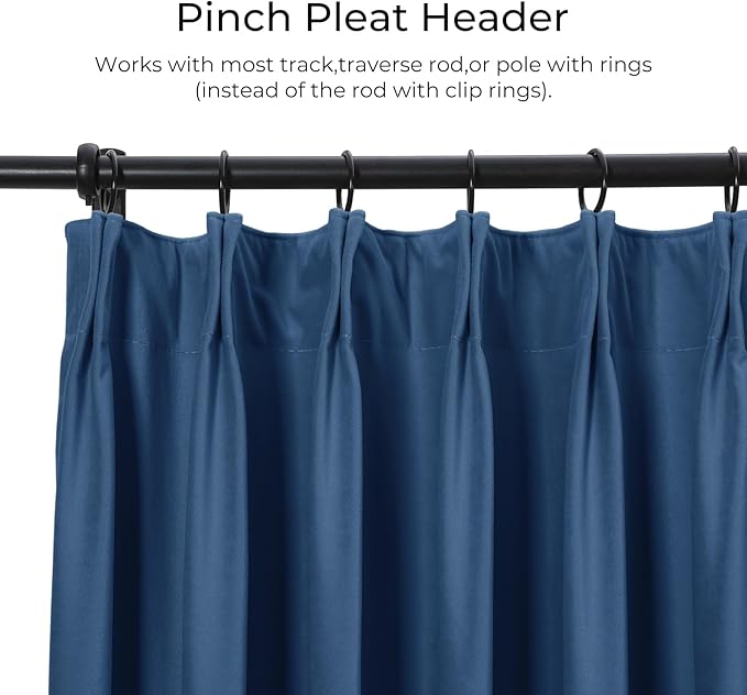 TWOPAGES Luxury Velvet Curtain Pinch Pleated Indigo Curtain 84 inch Long - Image 2