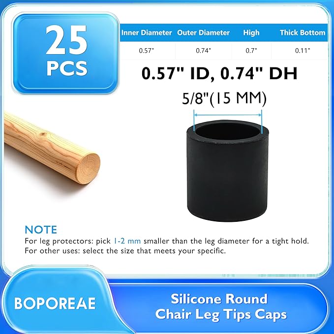25 Pcs 5/8" Round Chair Leg Tips Caps, Silicone Rubber Furniture Leg Floor - Image 9