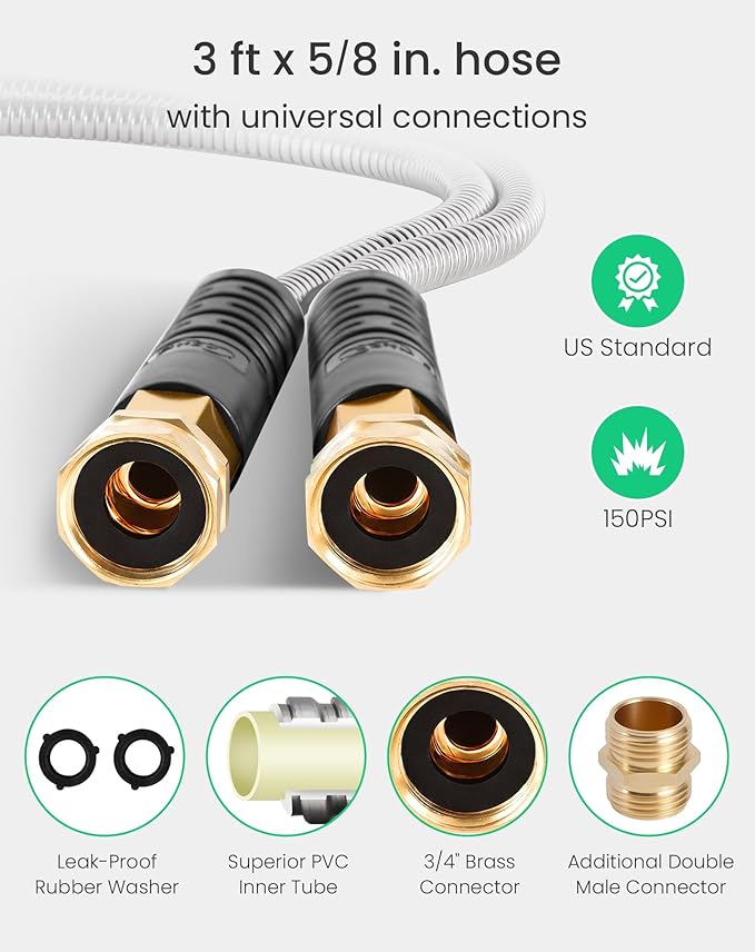 Cesun Short Garden Hose 3 feet, Small Metal Leader Hose, Drinking Water Hose - Image 5
