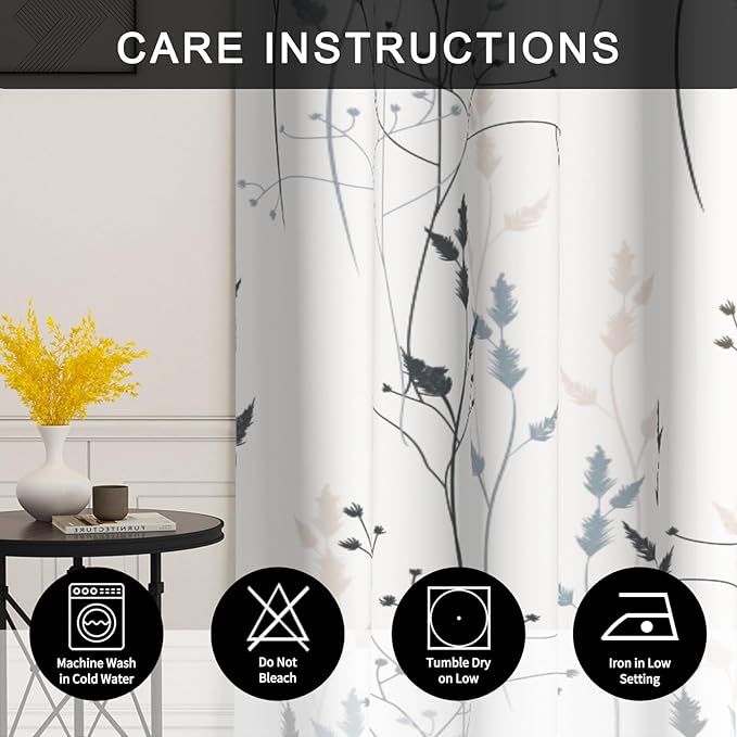 White Leaves Blackout Curtains 84 Inches, Room Darkening Curtains - Image 5