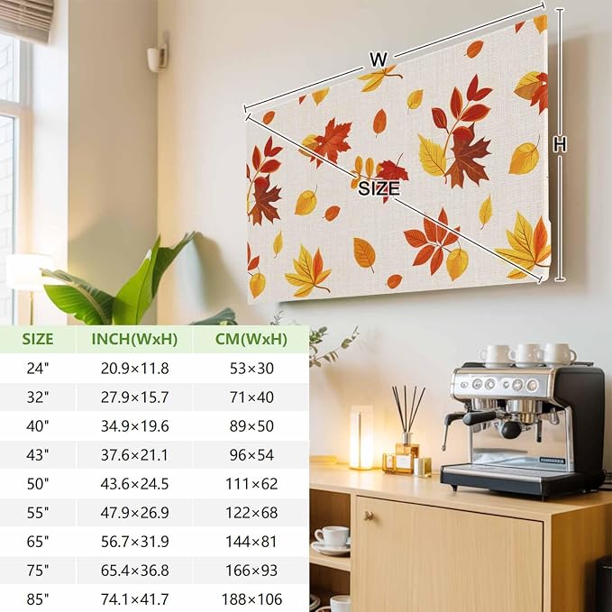 Autumn Orange Maple Leaves Falling Indoor TV Cover, Elastic TV Screen Protector - Image 3