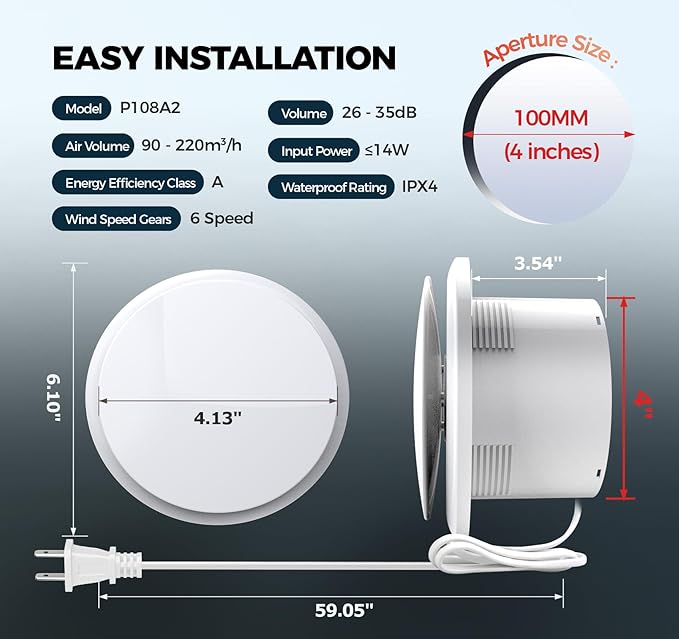 Bathroom Exhaust Fan with Light, 10 RGB Lights Upgraded 2 Way 6 Speed Bathroom - Image 6