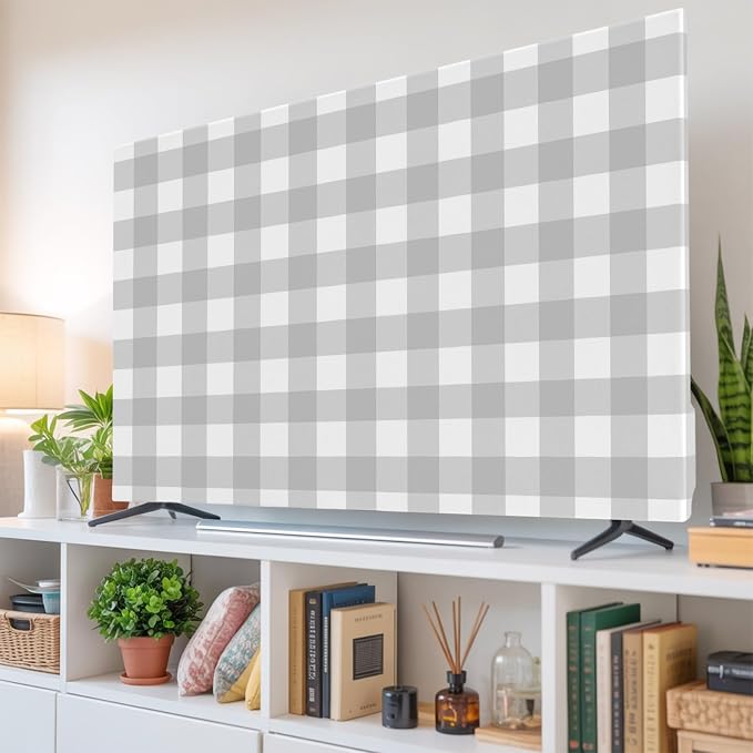 Farm Minimalist Gray Checker Indoor TV Cover, Elastic TV Screen Protector - Image 6