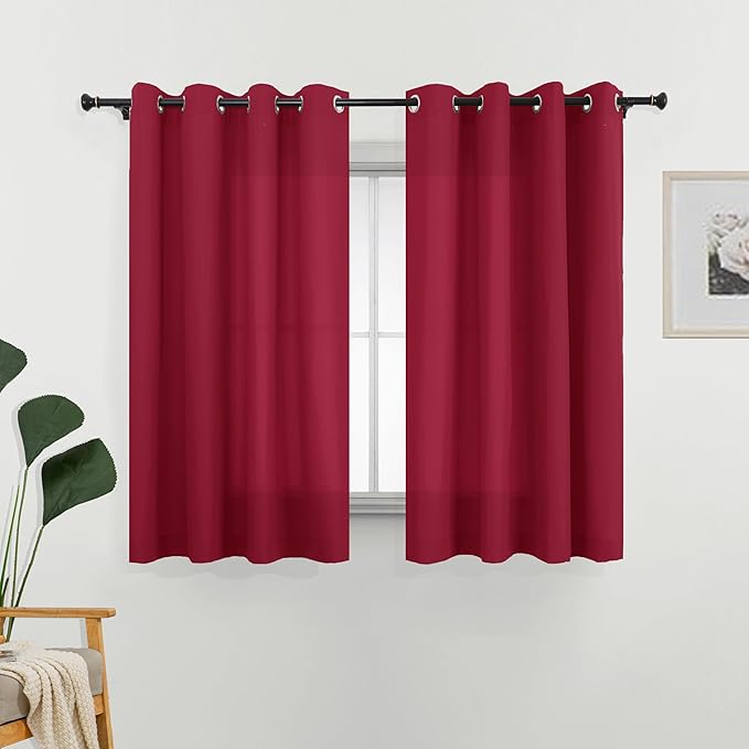 L.Z.E Non-See-Through Privacy Curtains 63 Inch Length 2 Panels Set, Burgundy by LZE