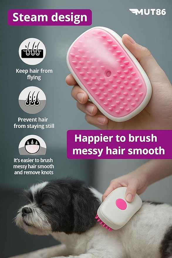 Cat Steam Brush, 3-in-1 Mist Grooming Brush, USB-C Rechargeable Anti-Static - Image 4
