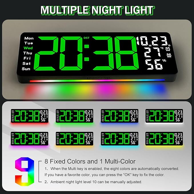 JoFomp 17.3" Large Digital Wall Clock, LED Digital Clock Large Display - Image 3