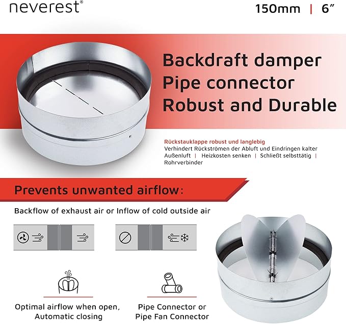neverest® RK 6" Professional Backdraft Shutter Damper Connector Duct Fits Only - Image 2