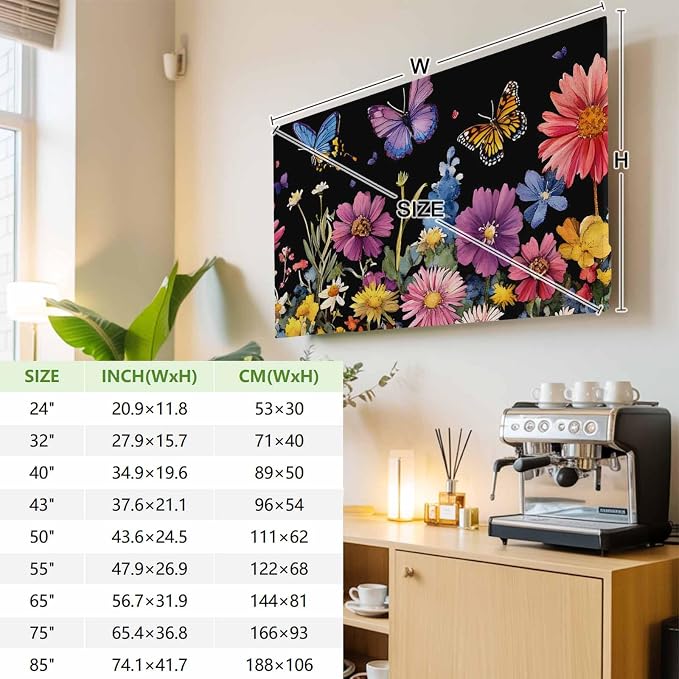Watercolor Flowers Butterfly Countryside Plant Indoor TV Cover, Elastic TV - Image 4