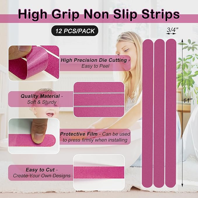 S&X Non-Slip Bathtub Shower Stickers 12-Pack Anti-Skid Strips, Waterproof - Image 4