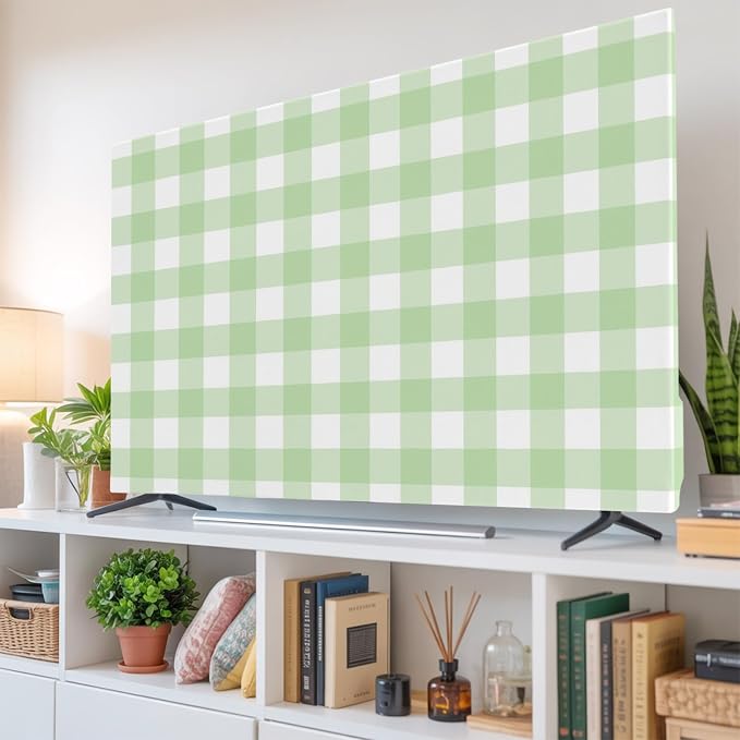 Green Stripes Buffalo Checker Indoor TV Cover, Elastic TV Screen Protector by Unknown