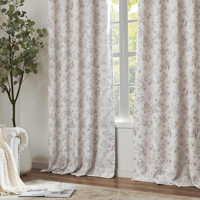 jinchan Pinch Pleated 95% Blackout Floral Curtains, Taupe 63 Inch, Room - Image 7