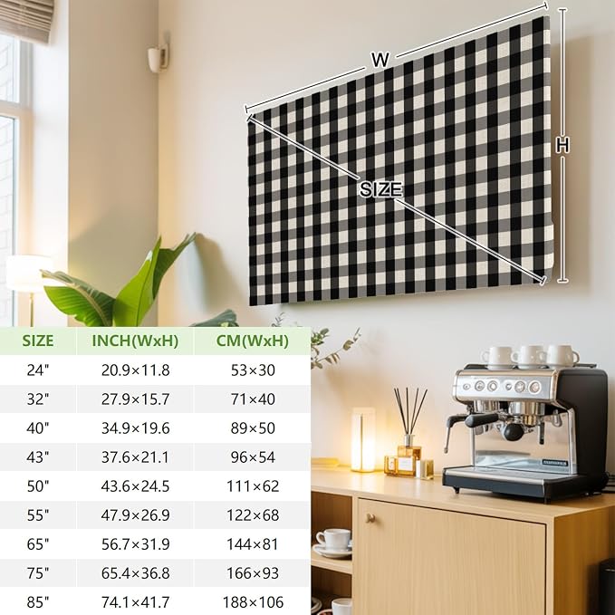 Vintage Black Buffalo Plaid Indoor TV Cover, Elastic TV Screen Protector - Image 3