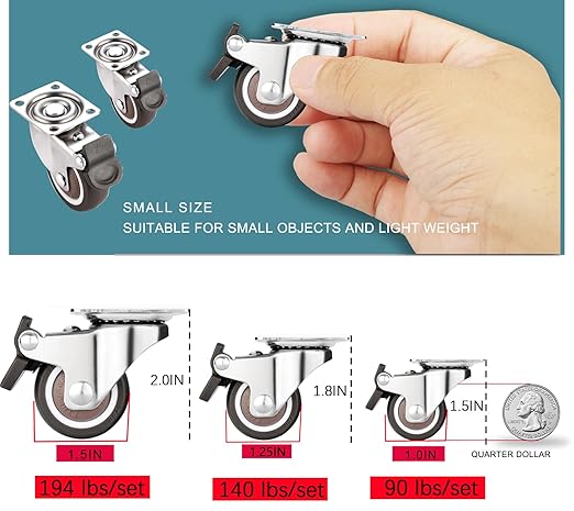 1.5 Inch Caster Wheels for Small Furniture Heavy Duty Casters, Rubber 360º - Image 5