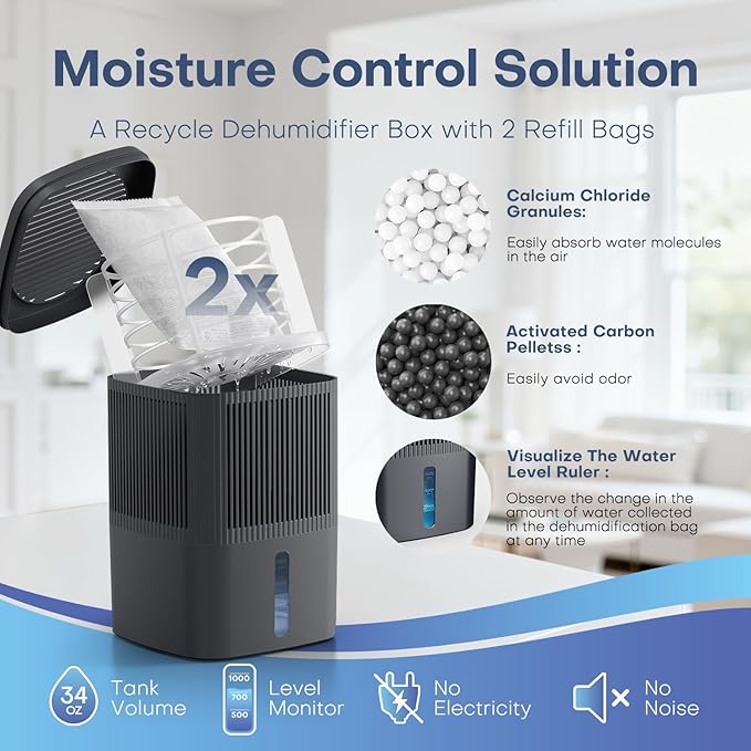 TABYIK Moisture Absorber 1000ml x 2 Pack, Disposable Dehumidifier - Image 3