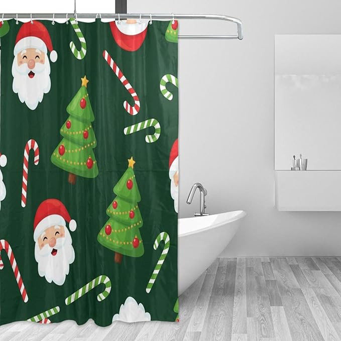 Christmas Green Santa Shower Curtain Liner 72×72 inch by Unknown