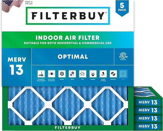Filterbuy 11.25x11.25x1 Air Filter MERV 13 Optimal Smoke & Allergy Defense by Filterbuy