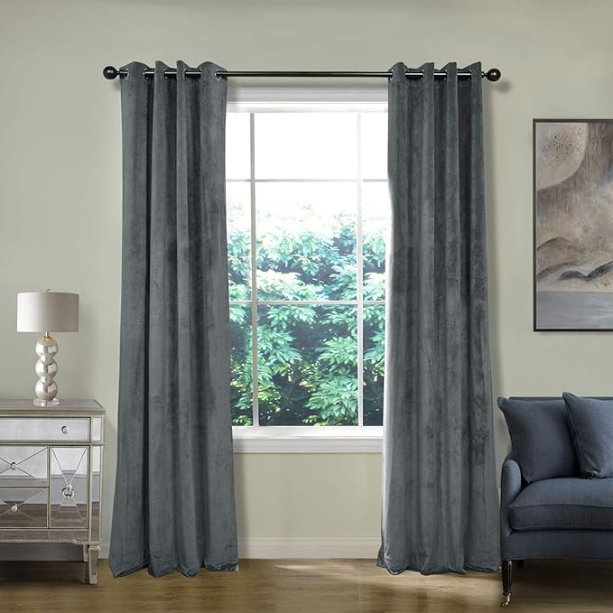 ChadMade Blackout Lined Premium Velvet Curtain Natural Grey 84Wx102L Inch by ChadMade