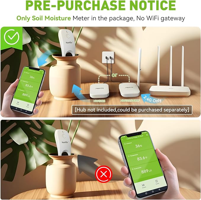 RainPoint 3-in-1 APP Remote Monitoring WiFi Soil Moisture Meter - Image 2